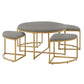 Coffee Table with Nesting Stools - Round, Grey Fabric, Gold Finish