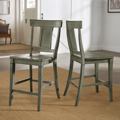 Panel Back Wood Counter Height Chairs (Set of 2) - Antique Sage