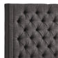 Wingback Button Tufted Linen Fabric Headboard - Dark Grey, 68-inch Height, Queen Size