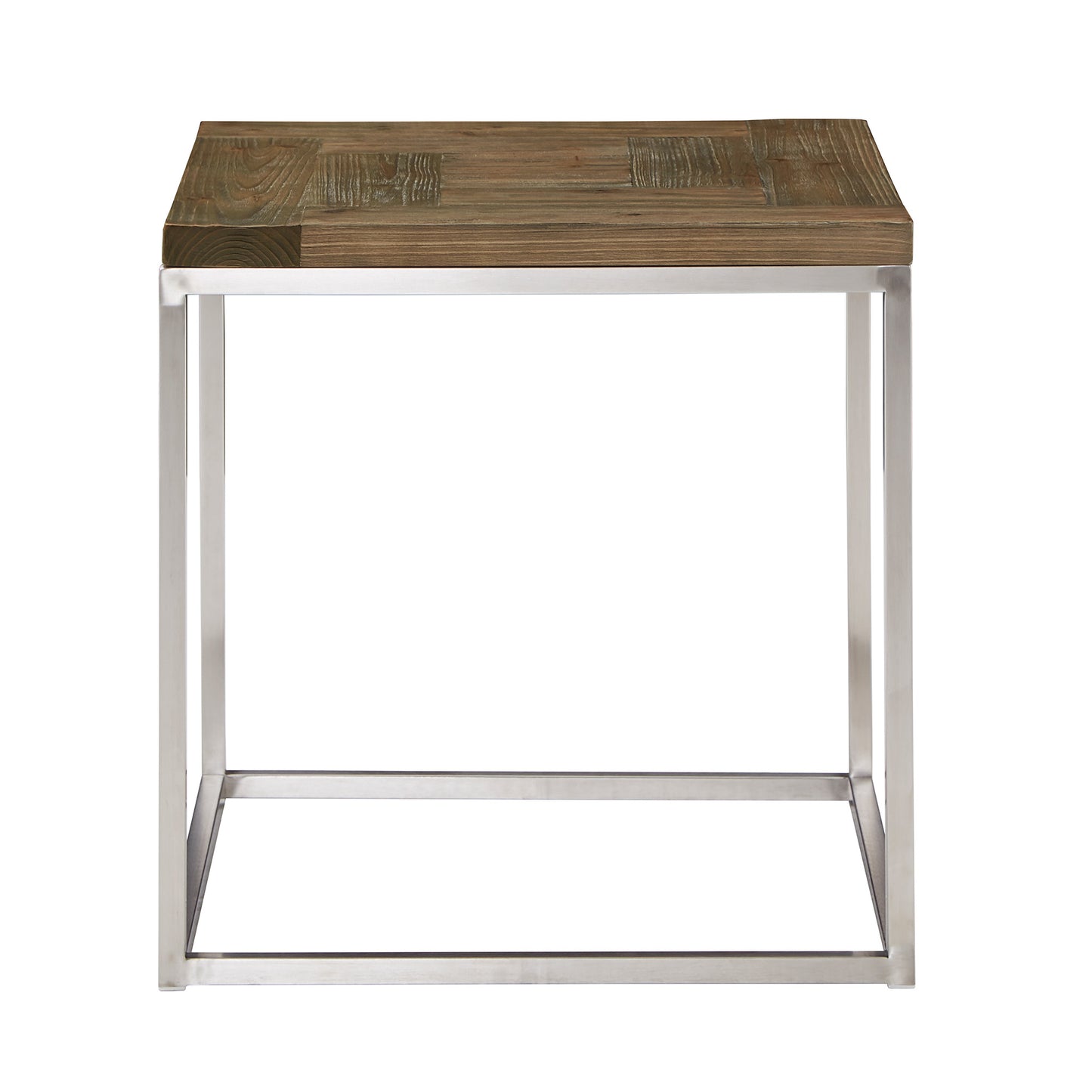 Stainless Steel Rectangular End Table - Light Pine Finish Top