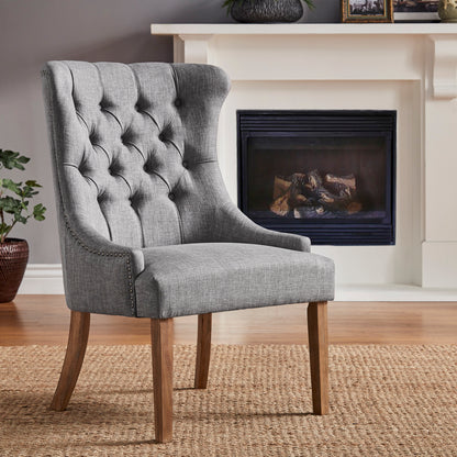 Upholstered Button Tufted Wingback Chair - Grey Linen